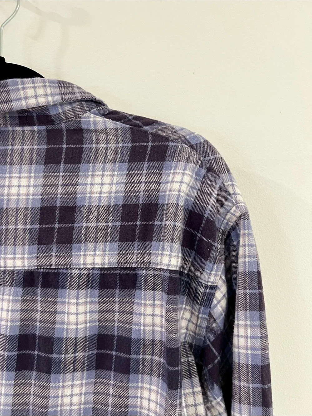 MNML flannel shirt — blue/black/white plaid, size L, 100% cotton Chrome Buttons
